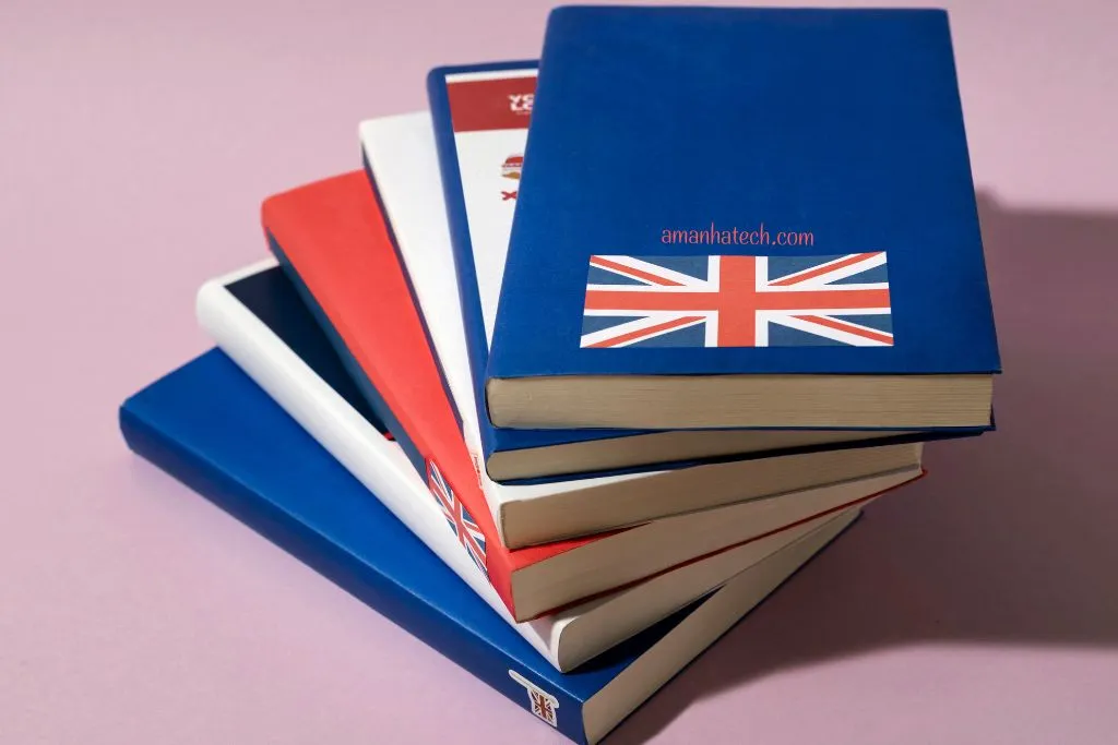 Livros em cima da mesa para Curso de ingles