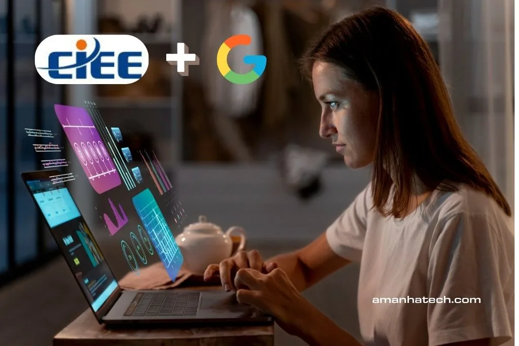 mulher em frente ao computador se inscrevendo em uma bolsa de estudo em tecnologia do Programa CIEE + Google 